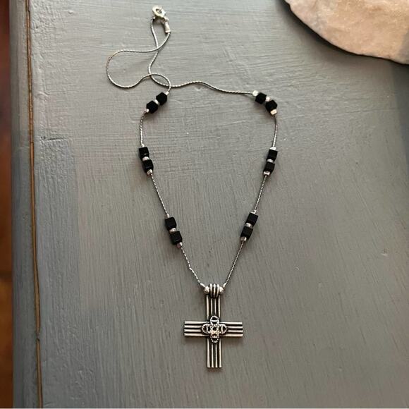 Silpada 925 Sterling Silver Onyx Beaded Cross Necklace - Picture 9 of 9